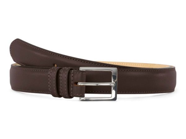 Ceinture premium cuir costume marron foncé, boucle carrée, classique, argentée – 30mm – 6126 Choisir - Vins Rouges Harmonieux pour Chaque Occasion