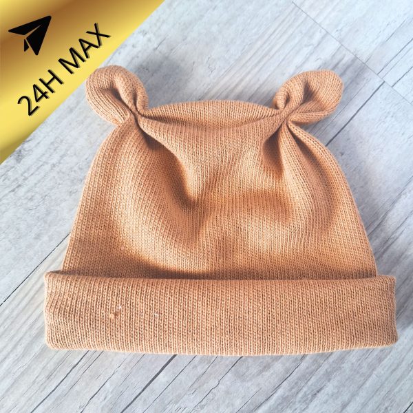 Bonnet 0.3 mois Ourson Maille 100% coton Ocre – En Stock – Expédiés sous 24H - Vins Rouges Harmonieux pour Chaque Occasion