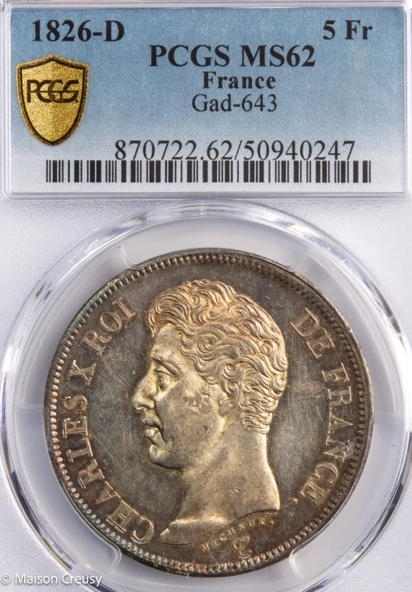 Charles X 5 francs 1826 Lyon PCGS MS62 - Vins Rouges Harmonieux pour Chaque Occasion