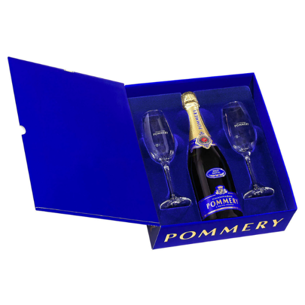 Champagne Pommery – Coffret 1 Brut Royal + 2 flûtes – 75cL - Vins Rouges Harmonieux pour Chaque Occasion