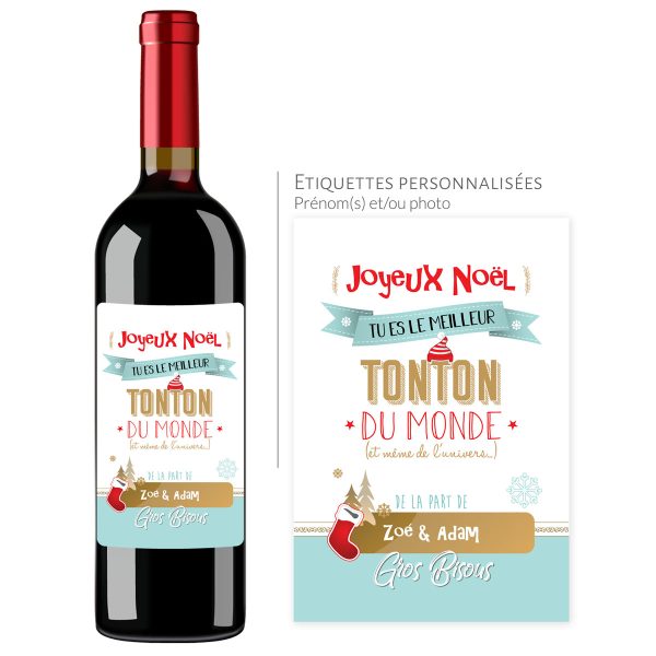 Cadeau noël Tonton | Bouteille personnalisée Tu es le meilleur - Vins Rouges Harmonieux pour Chaque Occasion