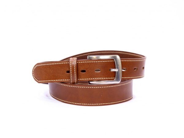 Ceinture en cuir gold, piqure blanche 8071 LG 120 cm - Vins Rouges Harmonieux pour Chaque Occasion