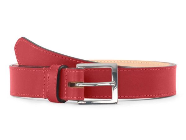 Ceinture premium cuir chic rouge, boucle carrée, classique, argentée – 30mm – 5126 Choisir - Vins Rouges Harmonieux pour Chaque Occasion
