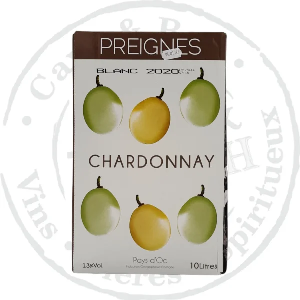 Bib Chardonnay Preignes Blanc -10 Litres - Vins Rouges Harmonieux pour Chaque Occasion