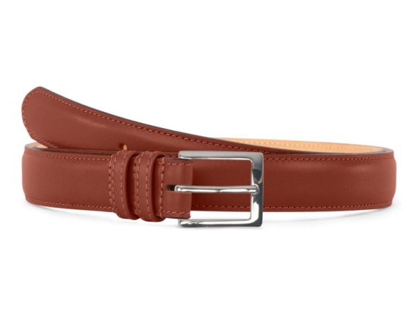 Ceinture premium cuir costume acajou, boucle carrée, classique, argentée – 30mm – 6126 Choisir - Vins Rouges Harmonieux pour Chaque Occasion