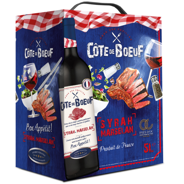 BIB Côte de Boeuf – Syrah et Marselan – 5 Litres - Vins Rouges Harmonieux pour Chaque Occasion